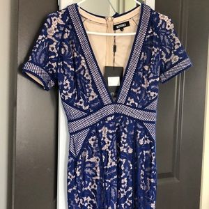 Misguided NWT Cobalt Deep V Lace Midi Dress